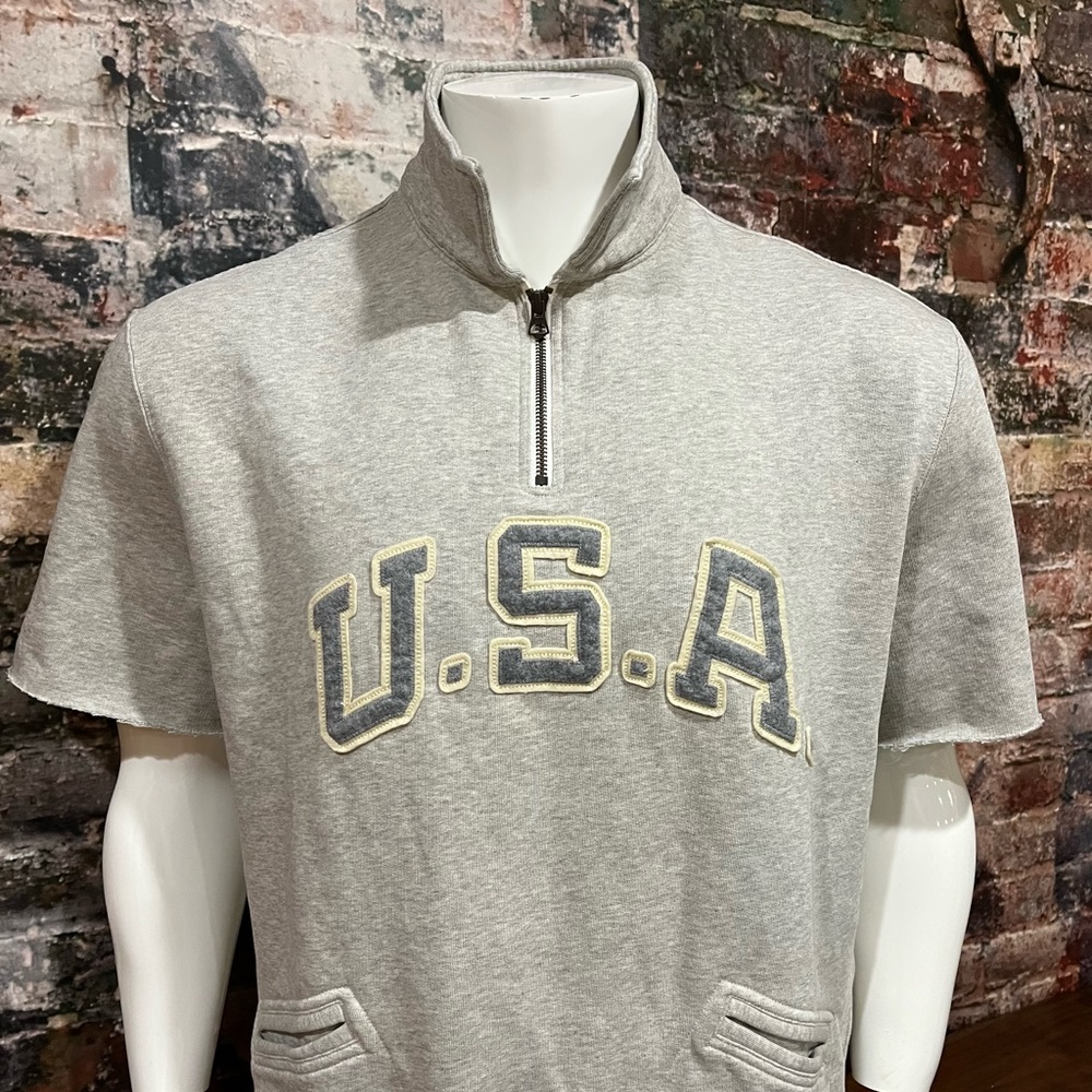 NEW USA Polo Ralph Lauren Rare short sleeve half zip Gray Varsity Sweat Top - Picture 7 of 7
